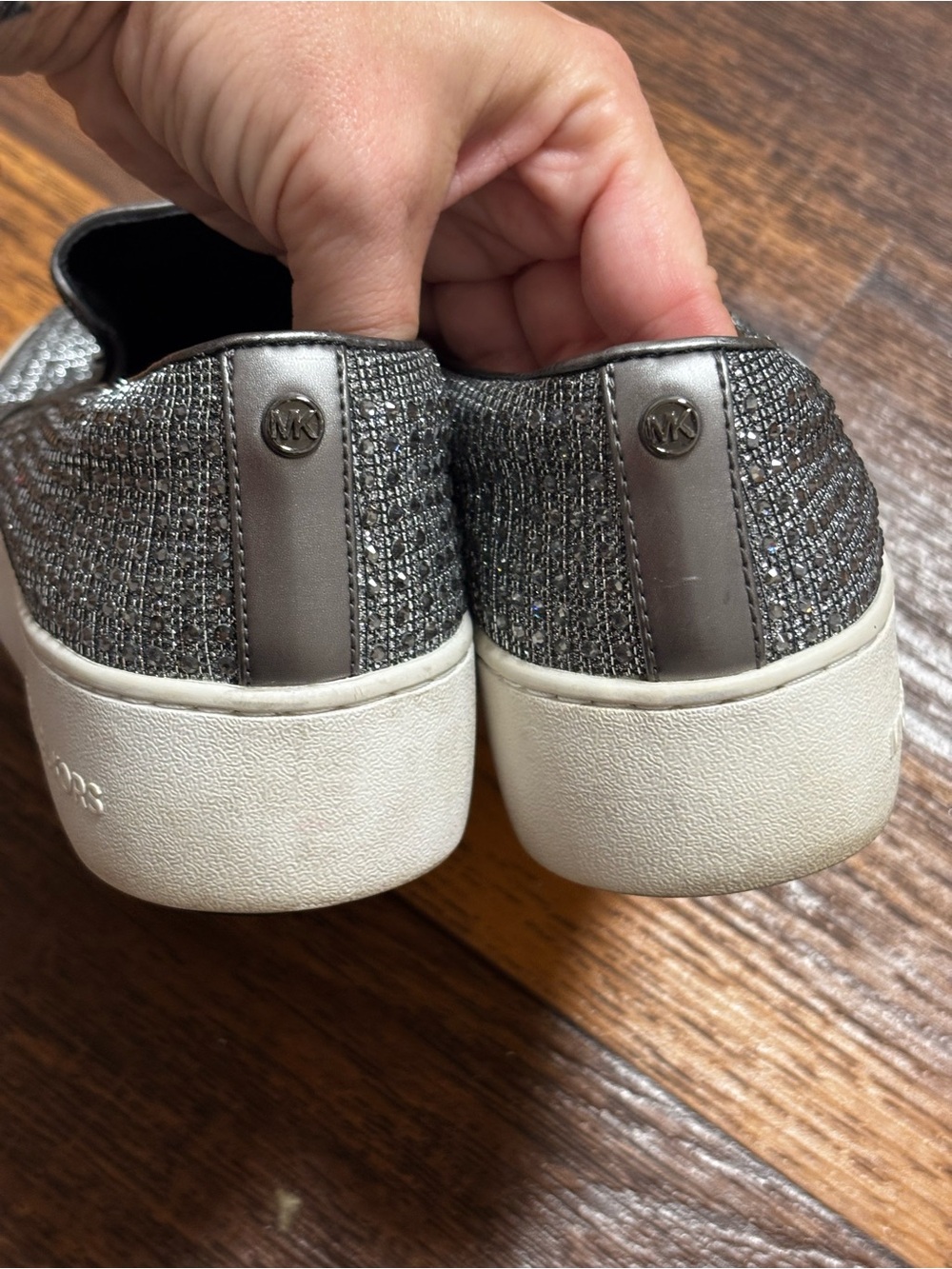 Michael Kors Women's Bedazzled Diamond Grey Metallic Silver Slip-On Sneakers - Picture 4 of 10